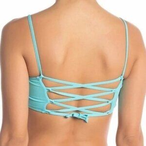 The Bikini Lab Lace Up Back Bandeau Swim Top in Blue Size Small